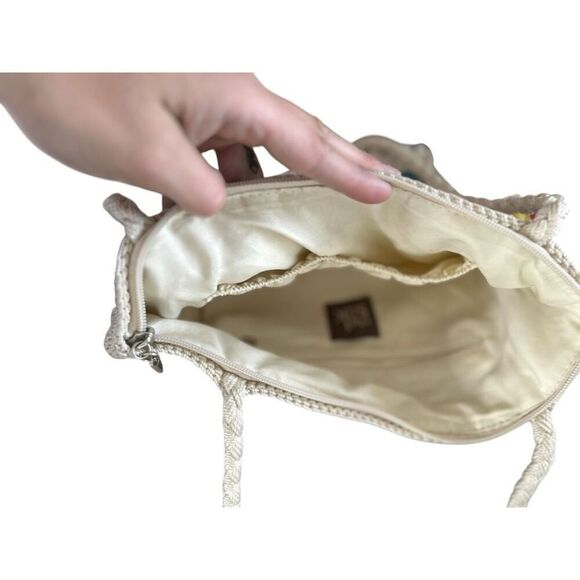 The Sak Crocheted Shoulder Bag Medium Handbag Stripes with pink pom pom row $79 - Picture 6 of 7